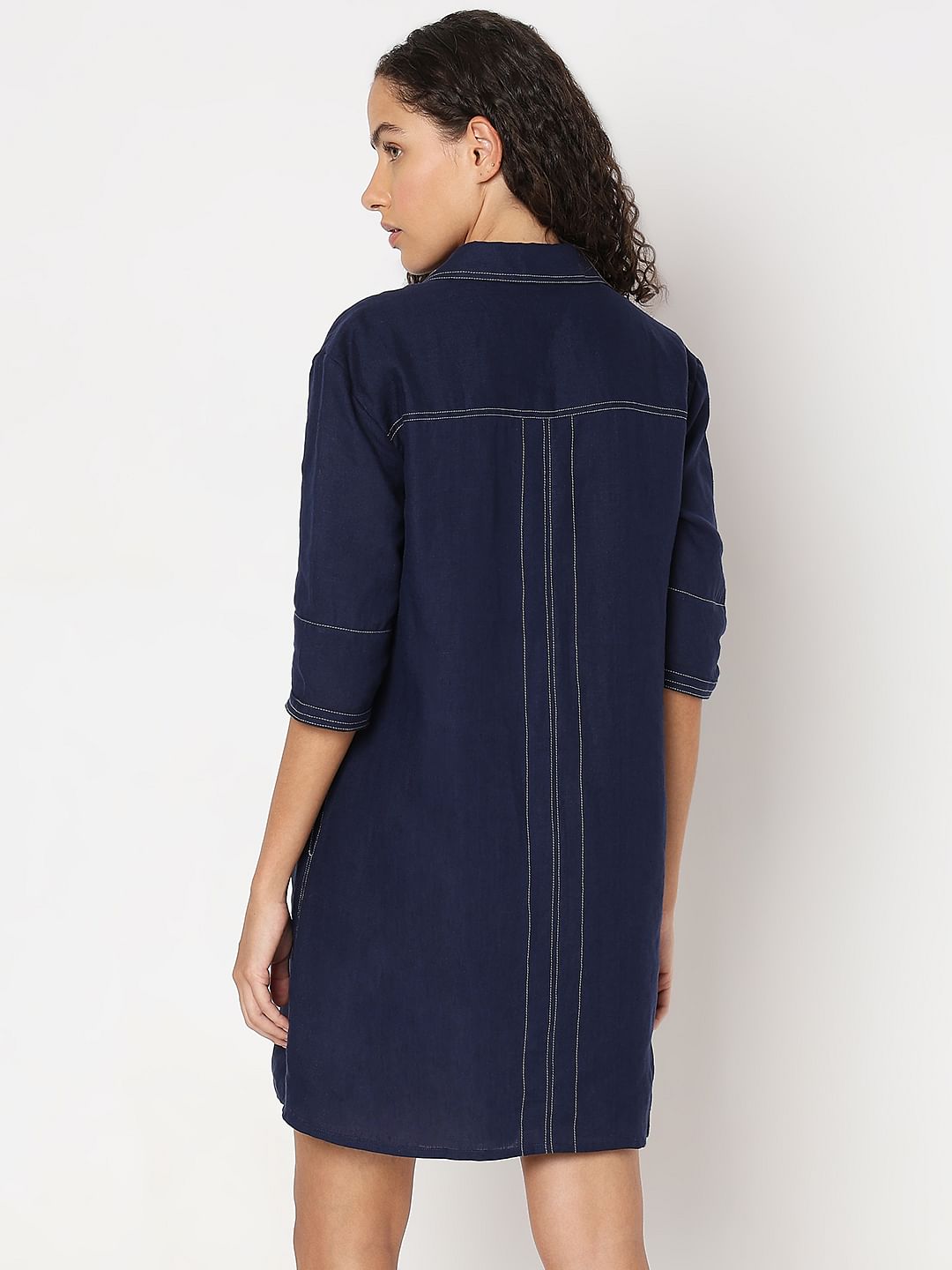 Blue V-Neck Shift Dress