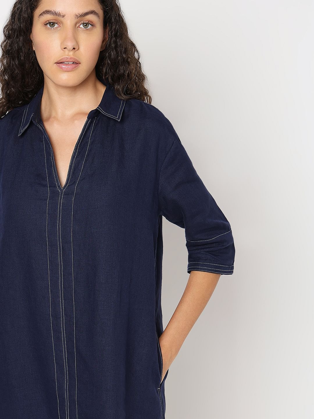 Blue V-Neck Shift Dress