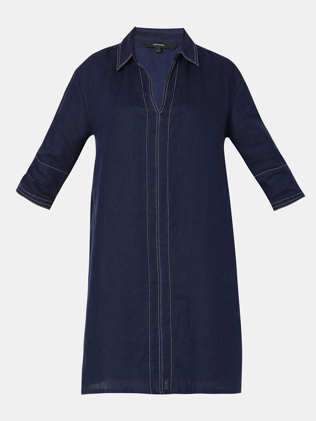 Blue V-Neck Shift Dress