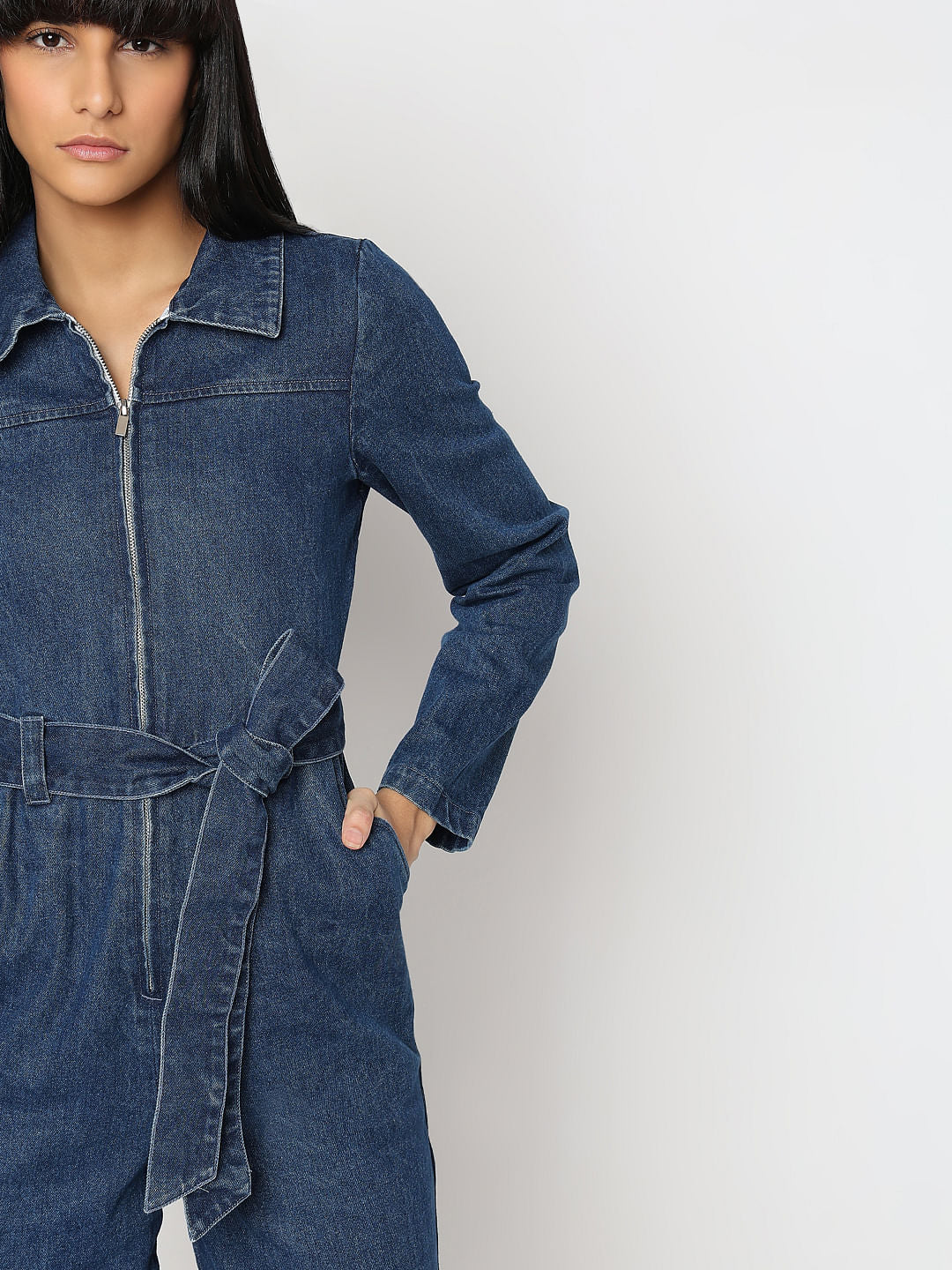 Blue Cotton Denim Jumpsuit