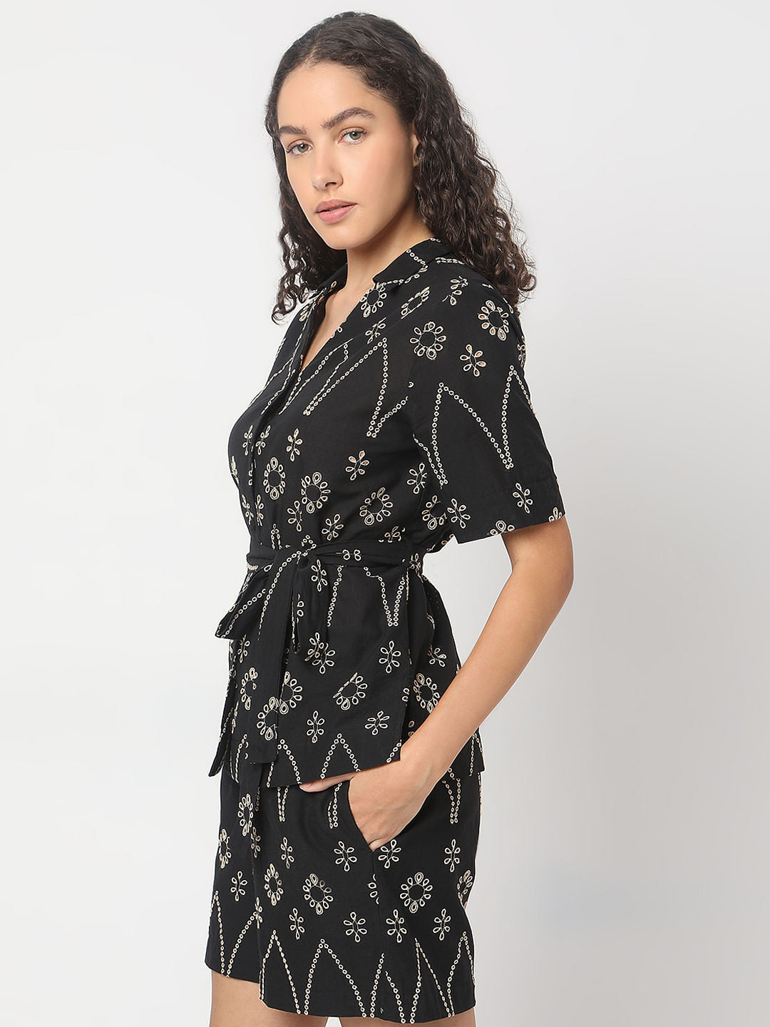 Black Embroidered Co-Ord Set Top