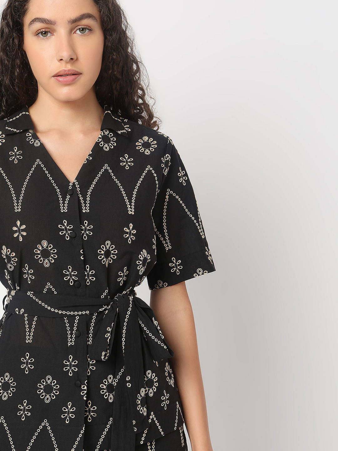 Black Embroidered Co-Ord Set Top