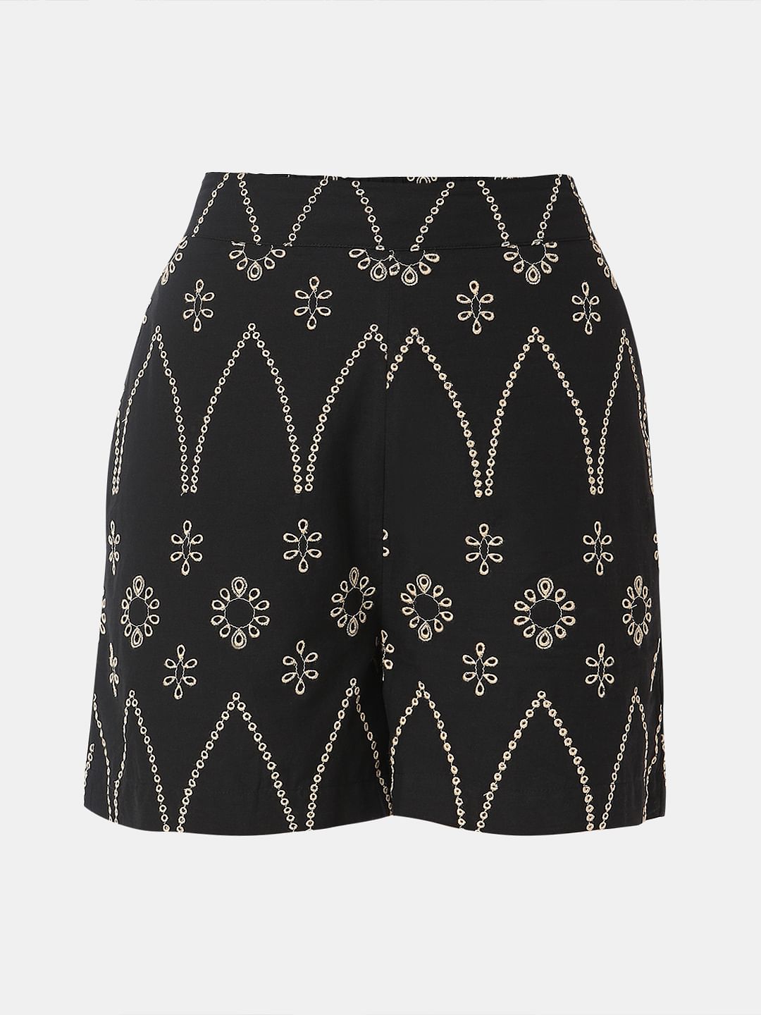 Black Embroidered Co-Ord Set Shorts