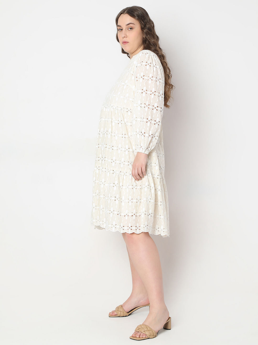Curve Beige Schiffli Shift Dress