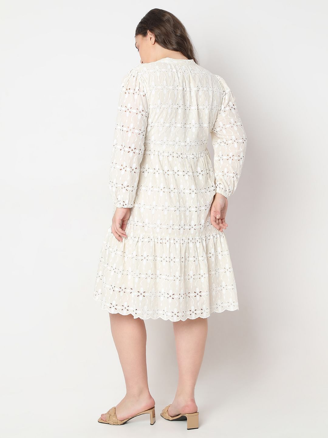 Curve Beige Schiffli Shift Dress