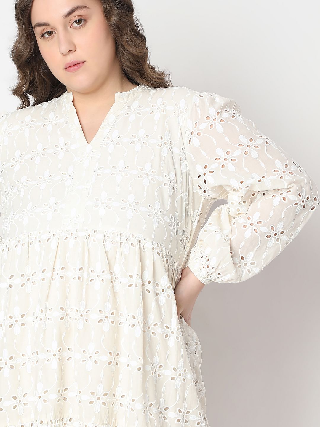 Curve Beige Schiffli Shift Dress