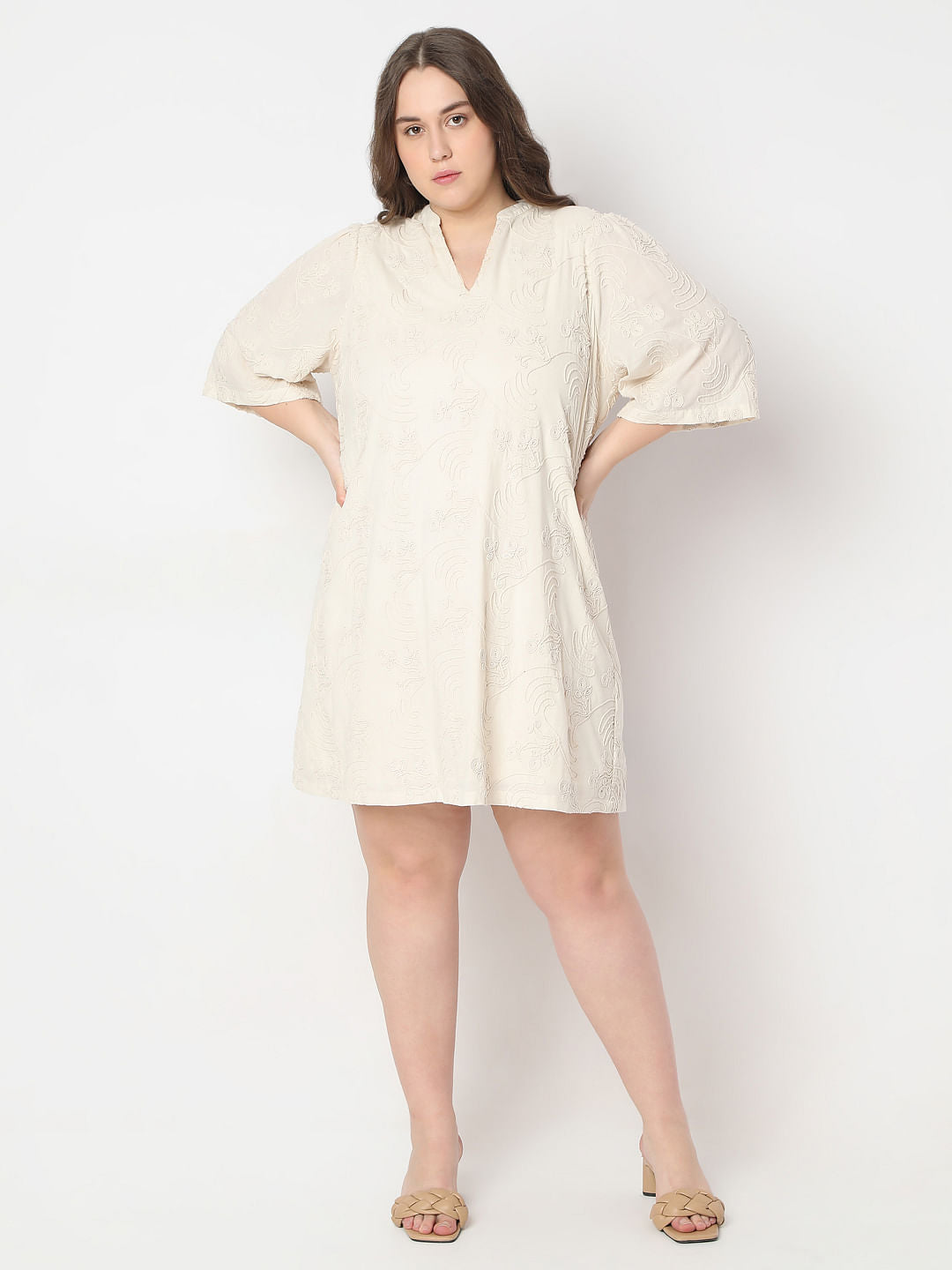 Curve Cream Textured Shift Dress