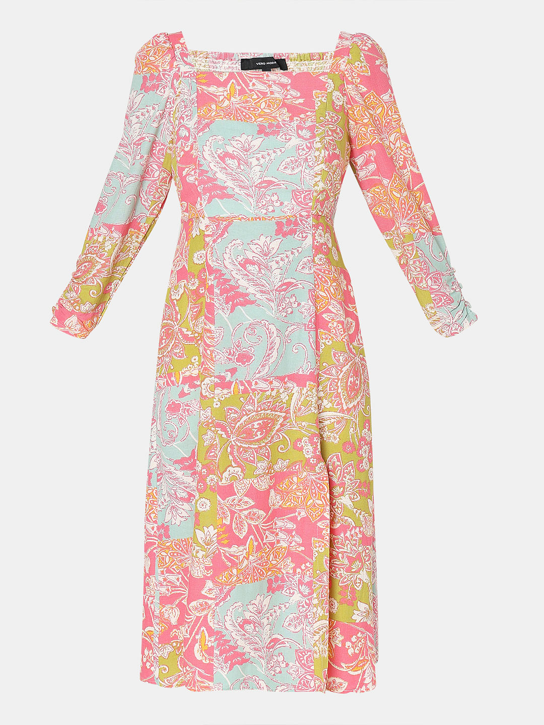 Pink Floral Print Midi Dress