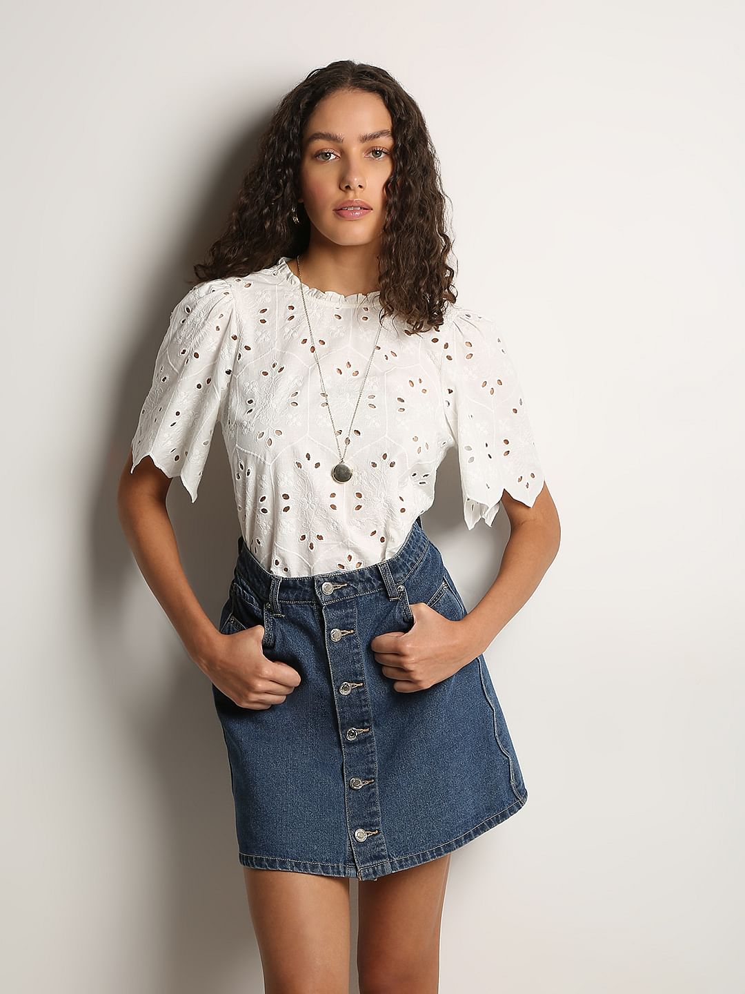 White Schiffli Cotton Top