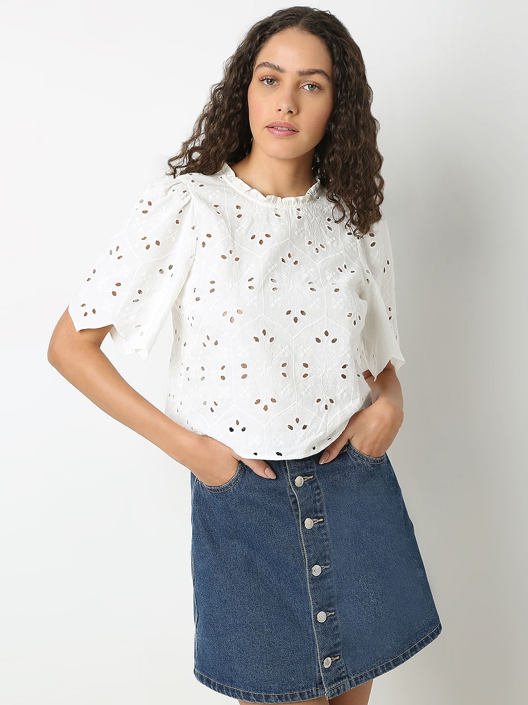 White Schiffli Cotton Top