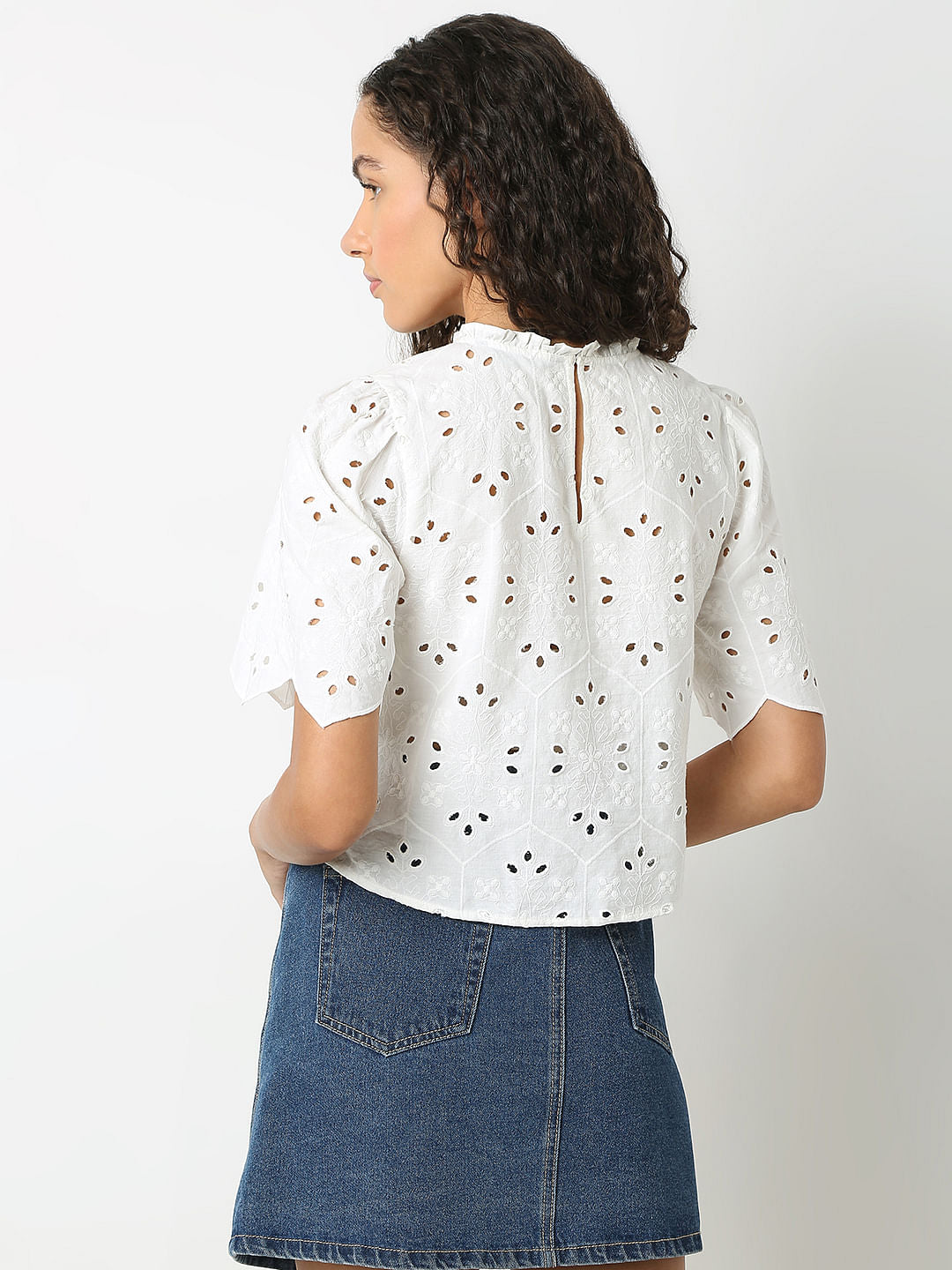 White Schiffli Cotton Top
