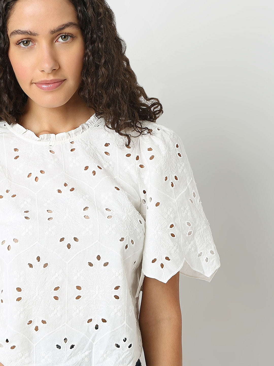 White Schiffli Cotton Top