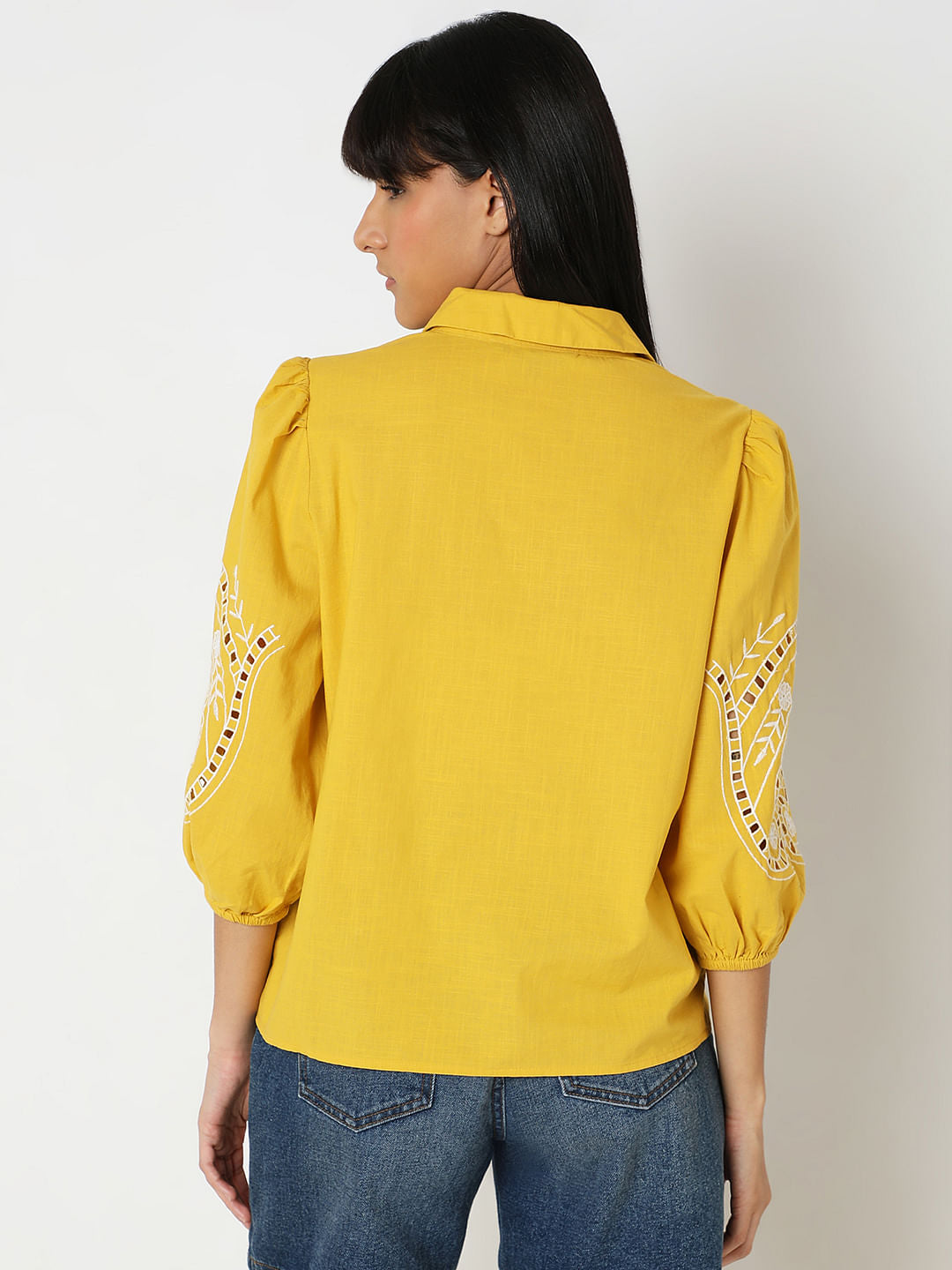 Yellow Embroidered Cotton Shirt