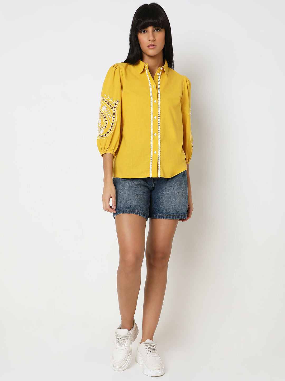 Yellow Embroidered Cotton Shirt