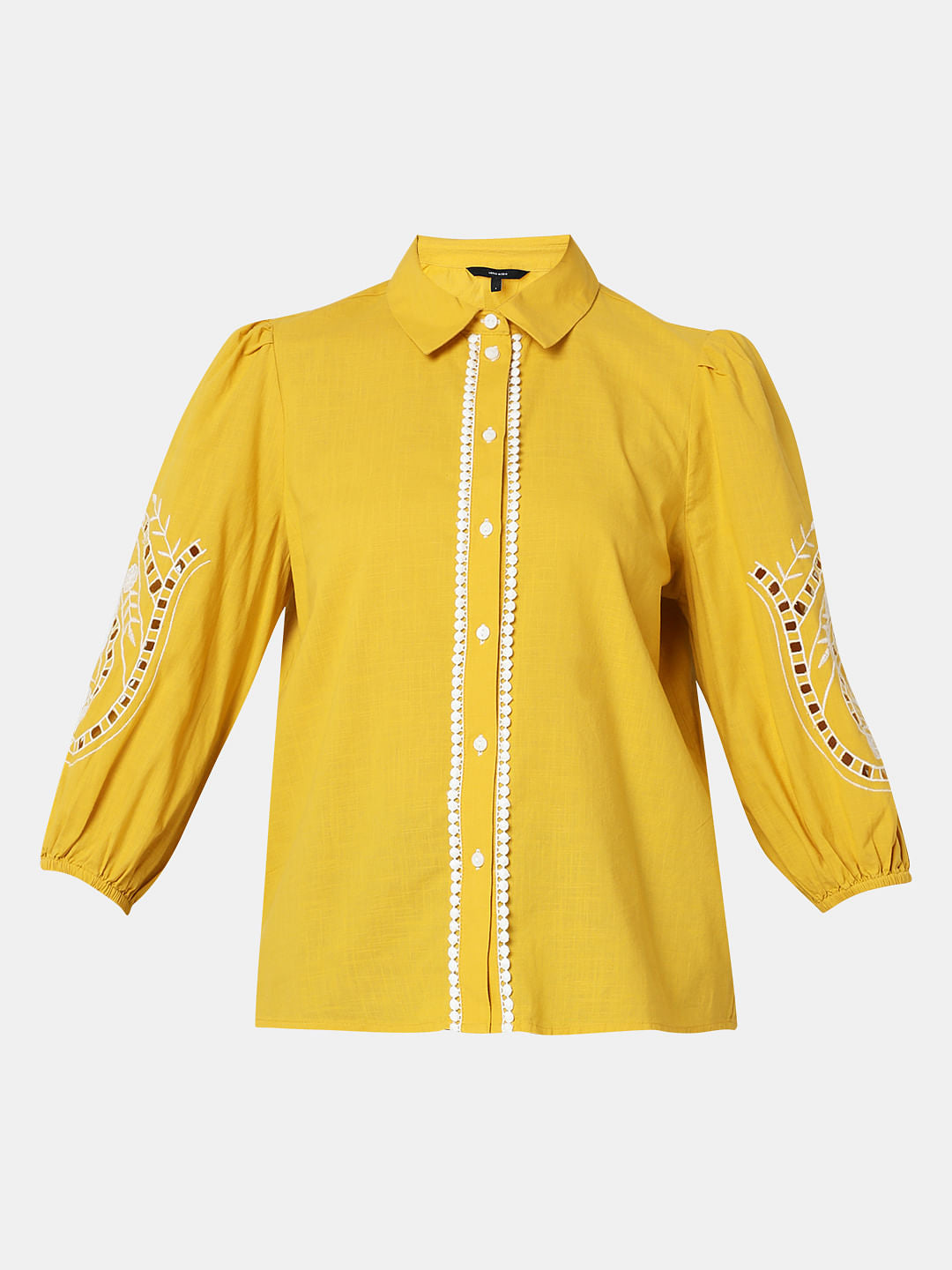 Yellow Embroidered Cotton Shirt