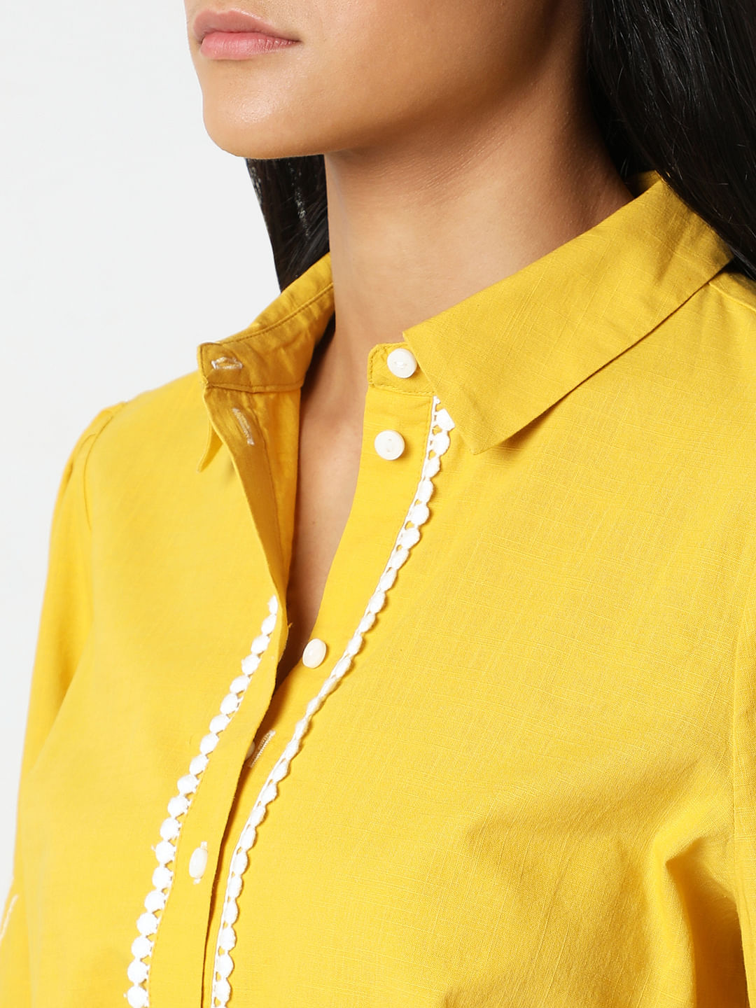 Yellow Embroidered Cotton Shirt