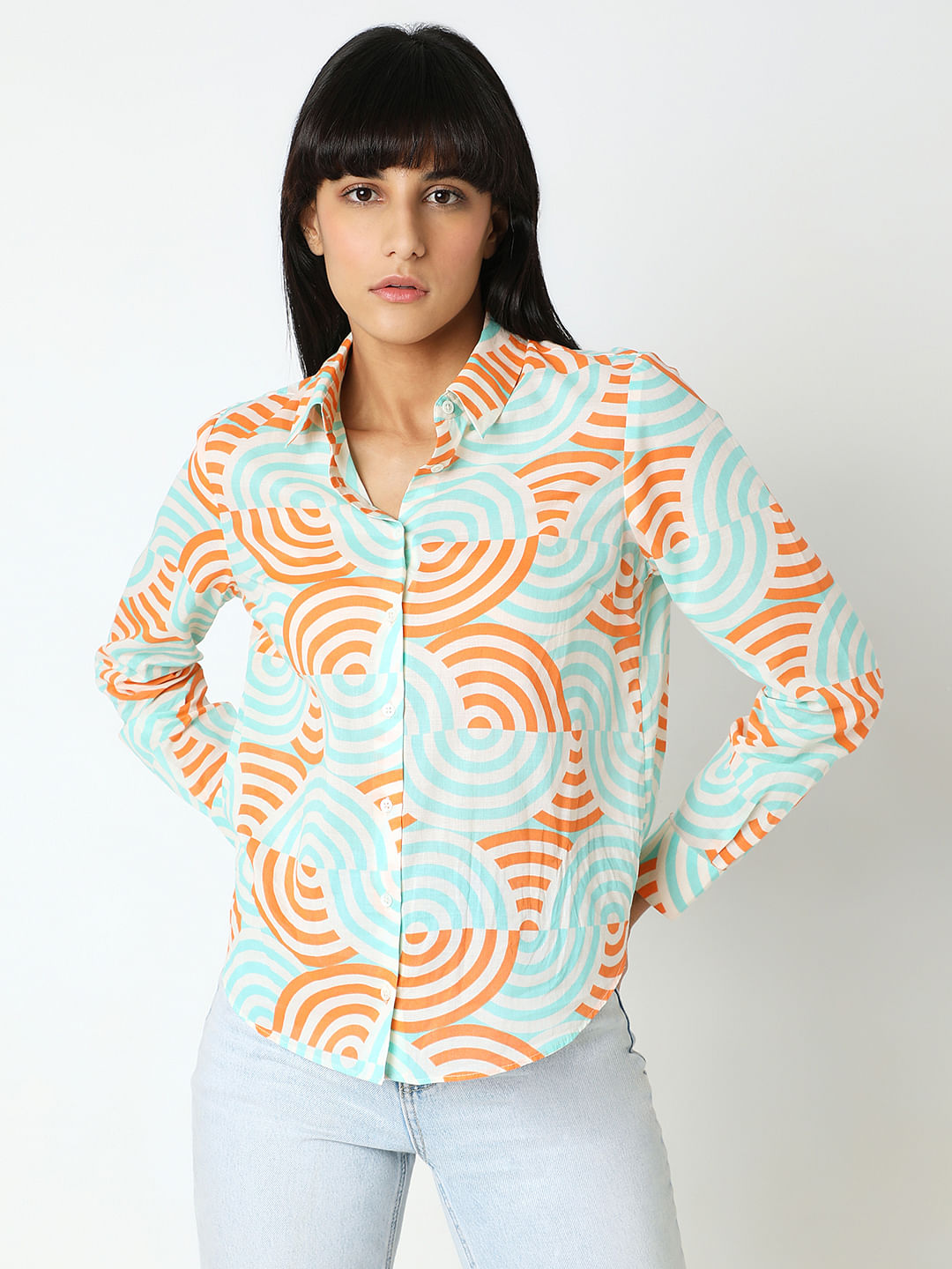 White Printed Cotton Shirt