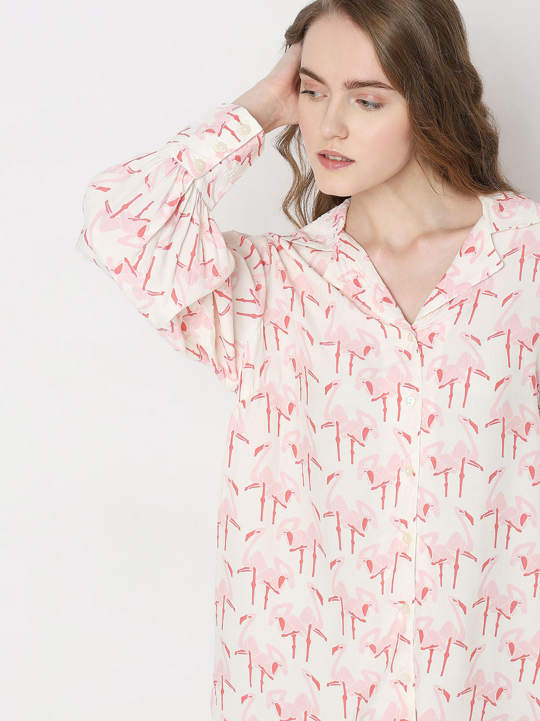 White Flamingo Print Shirt