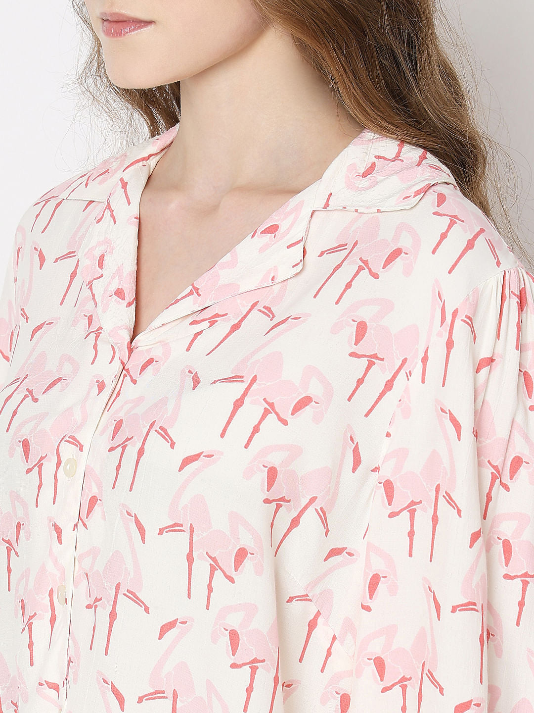 White Flamingo Print Shirt