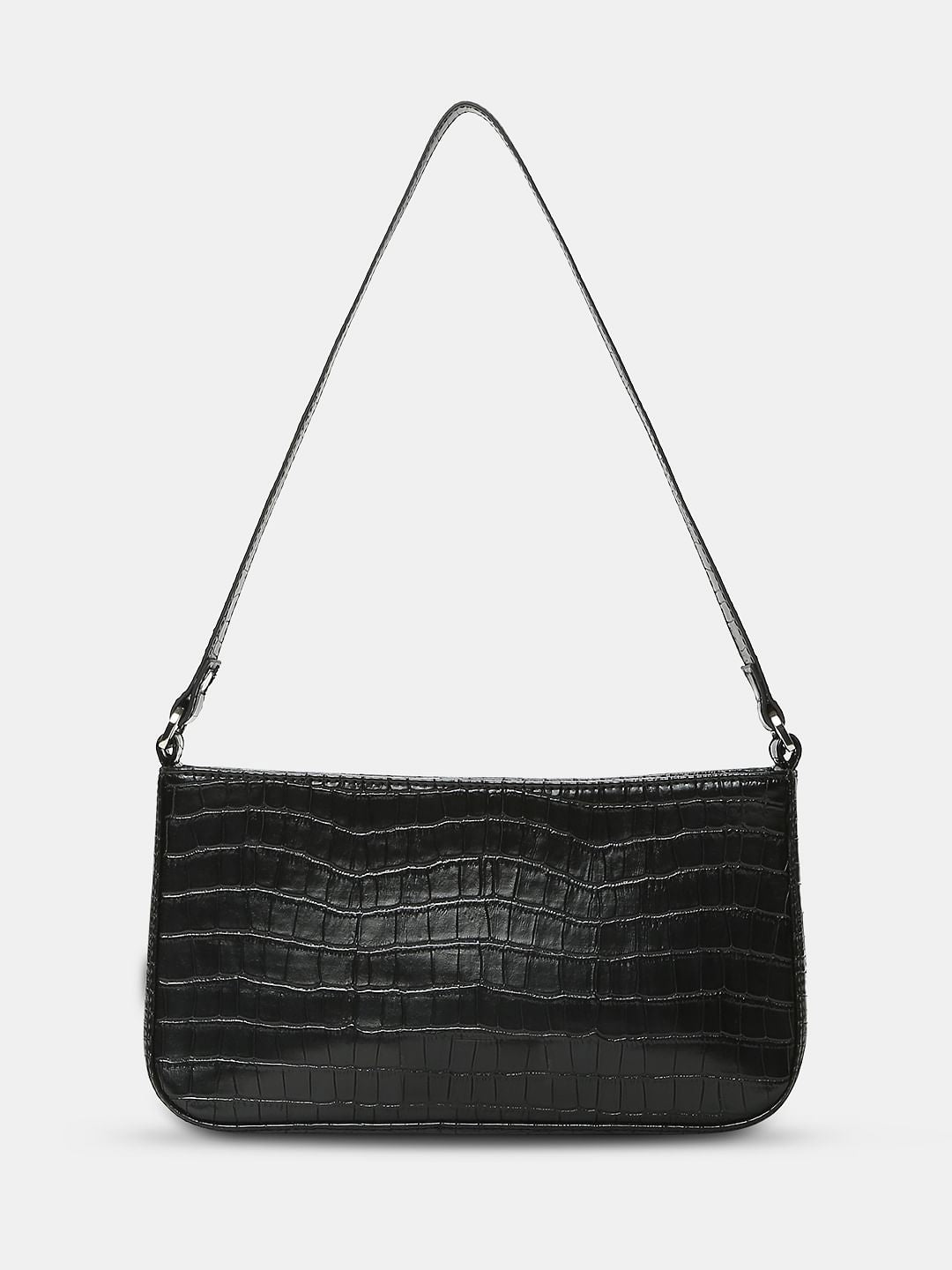 Black Croc Embossed Shoulder Bag