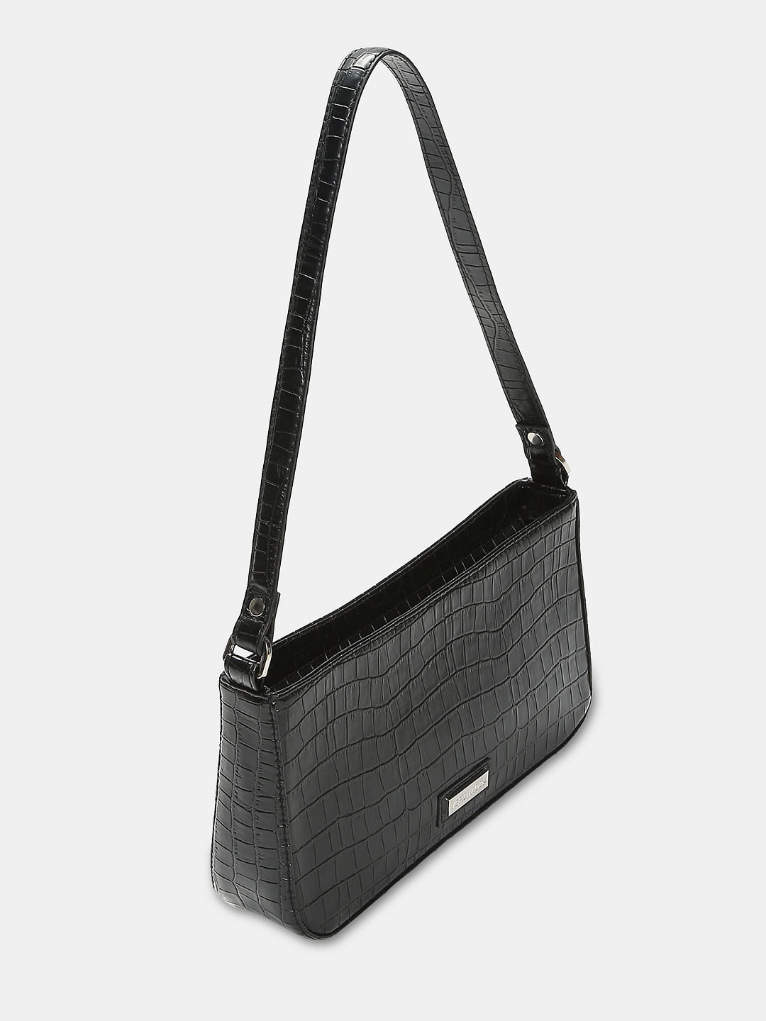 Black Croc Embossed Shoulder Bag