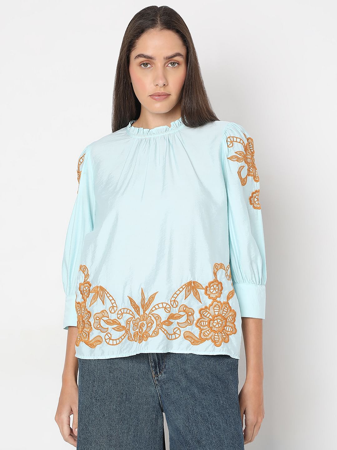 Blue Embroidered Top