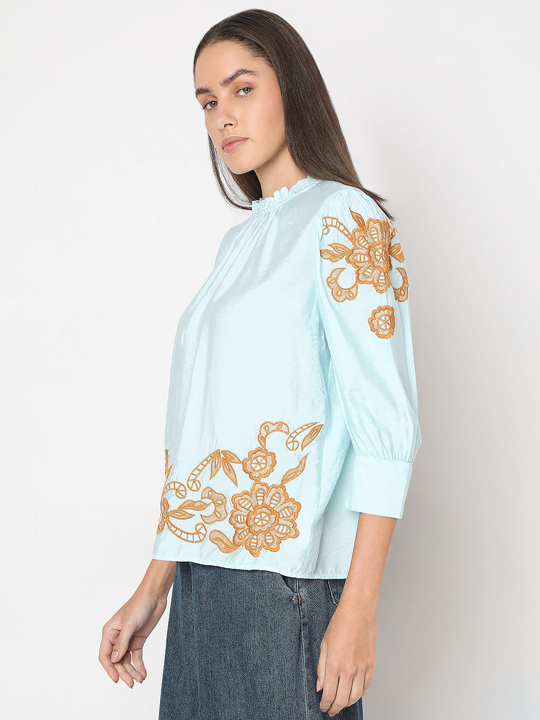 Blue Embroidered Top