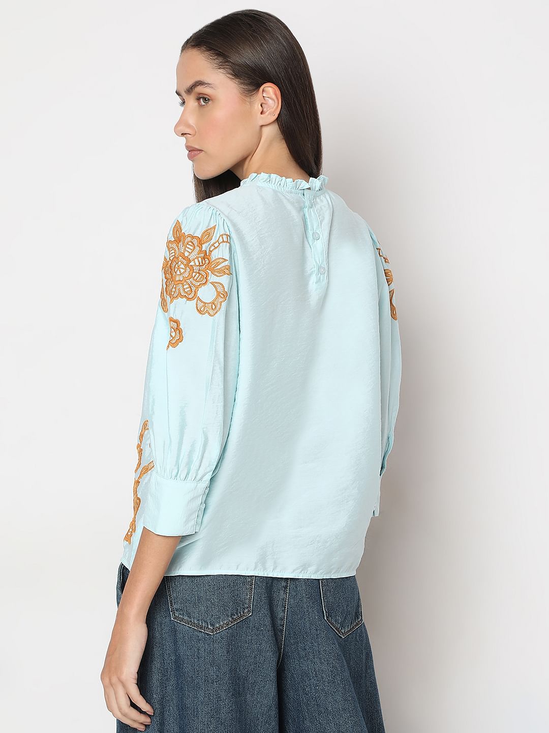 Blue Embroidered Top