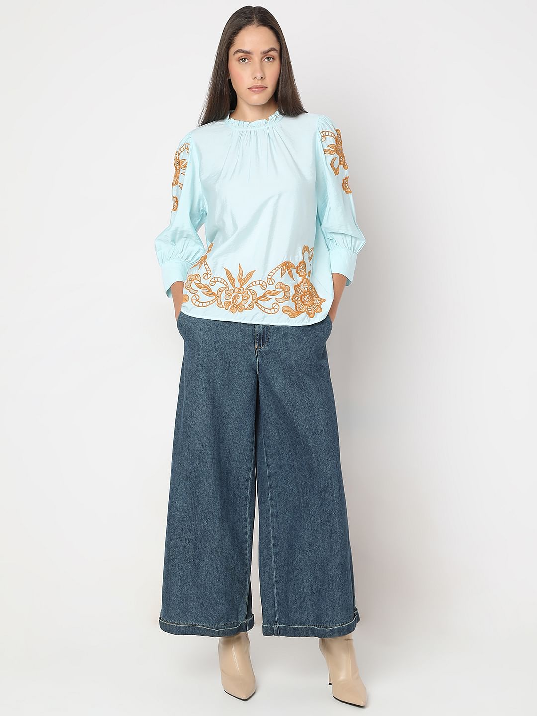 Blue Embroidered Top