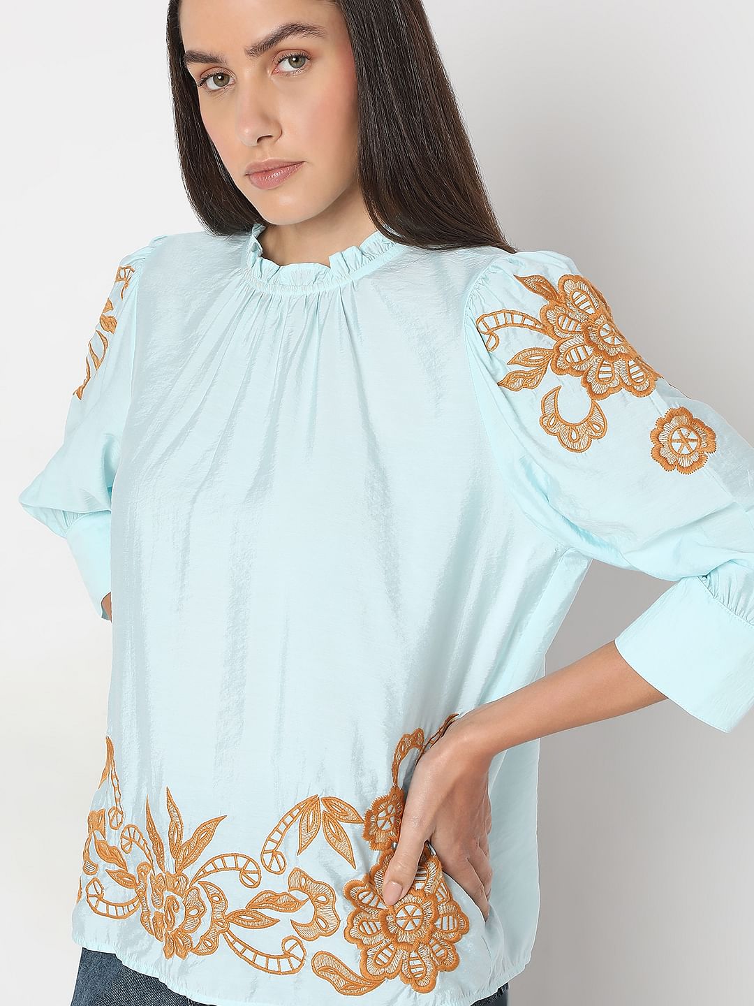 Blue Embroidered Top