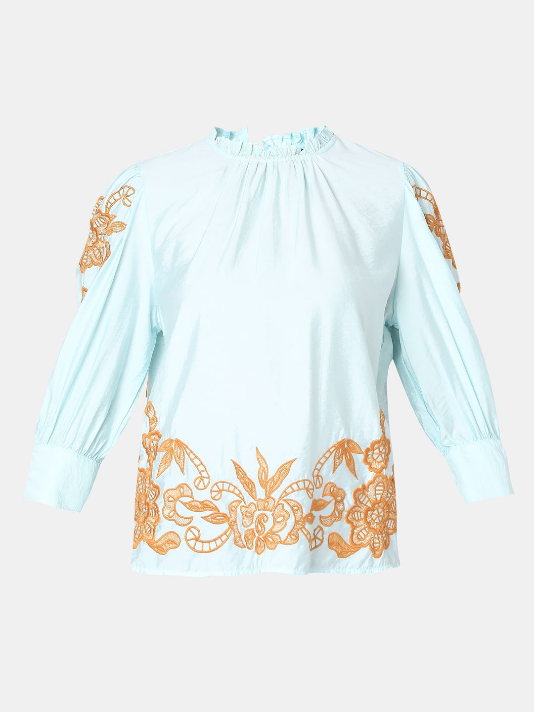 Blue Embroidered Top
