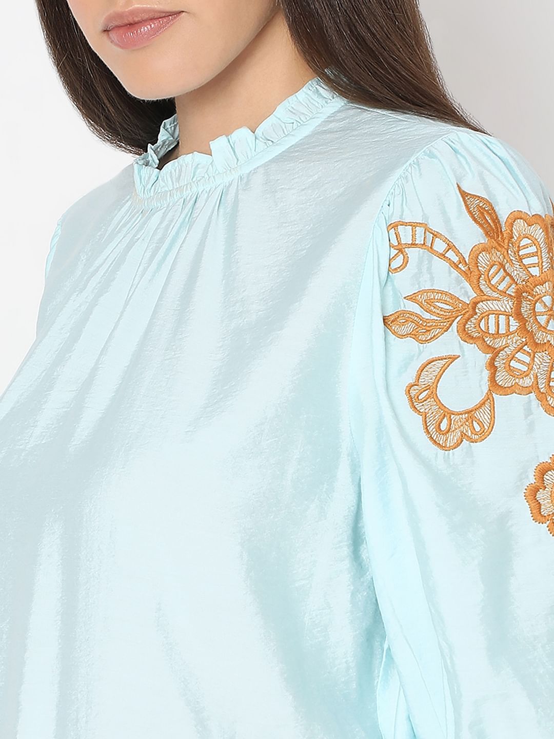 Blue Embroidered Top