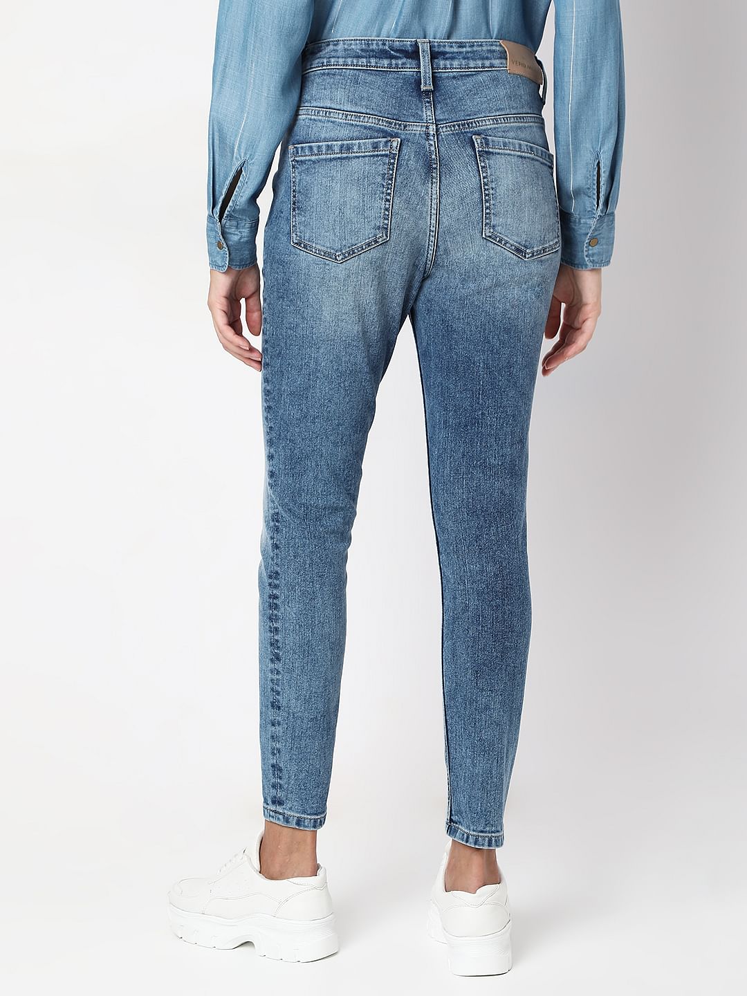 Blue Mid Rise Faded Skinny Fit Jeans