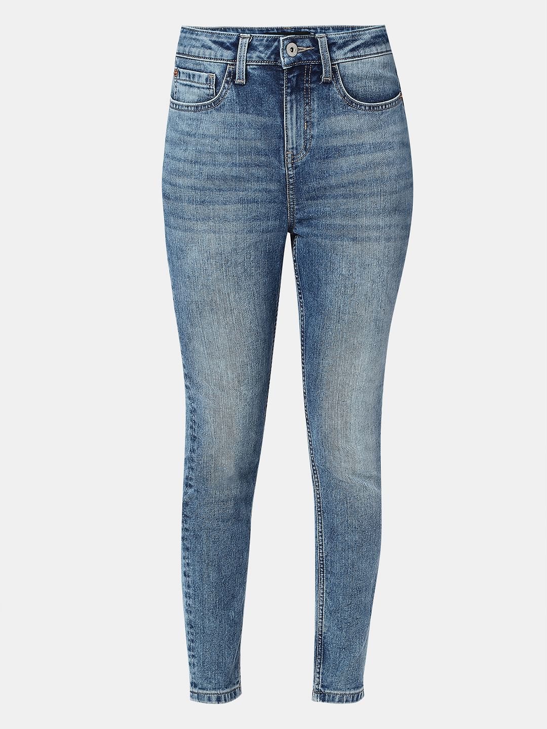 Blue Mid Rise Faded Skinny Fit Jeans