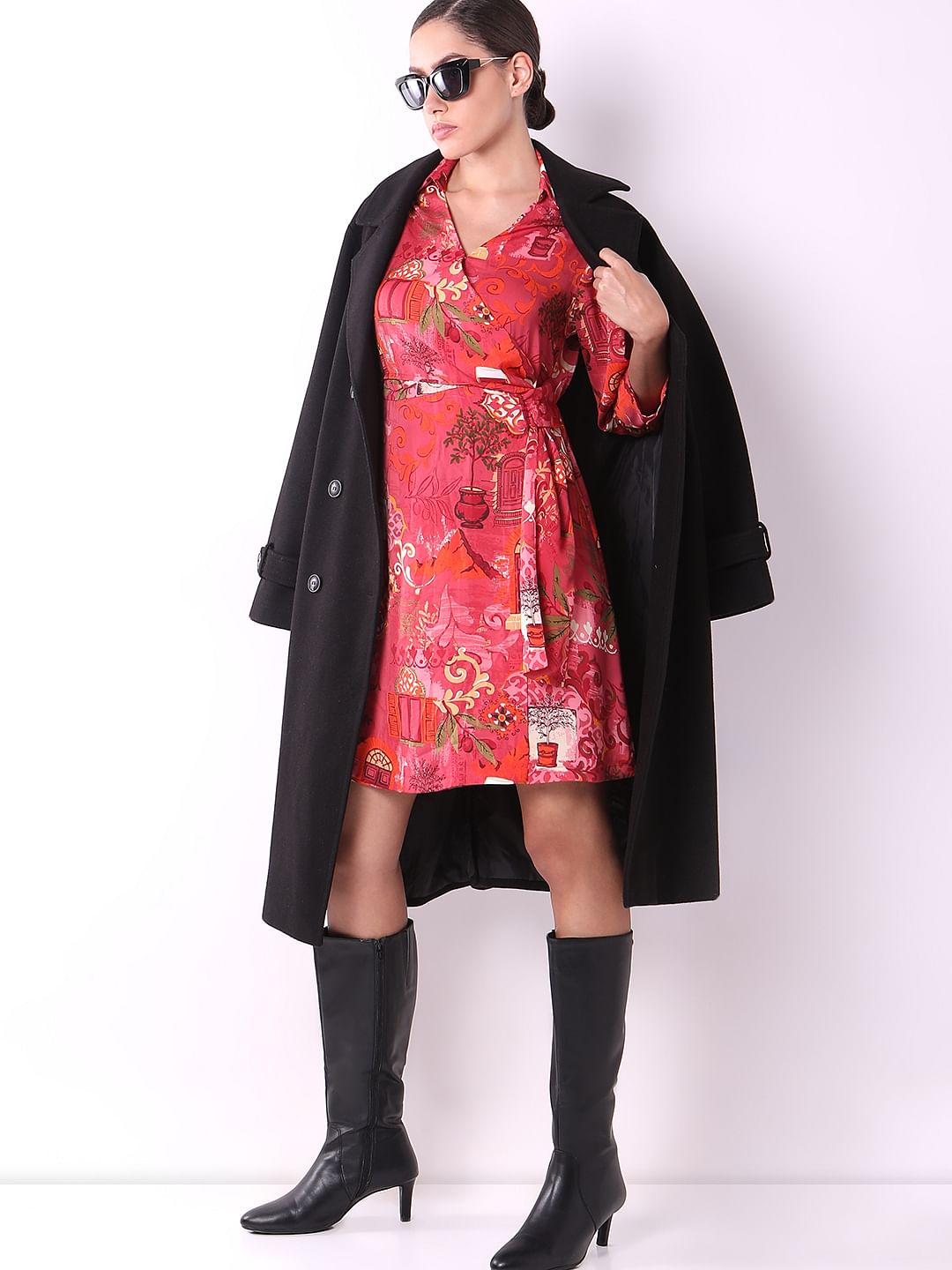 Red Wrap Printed Dress