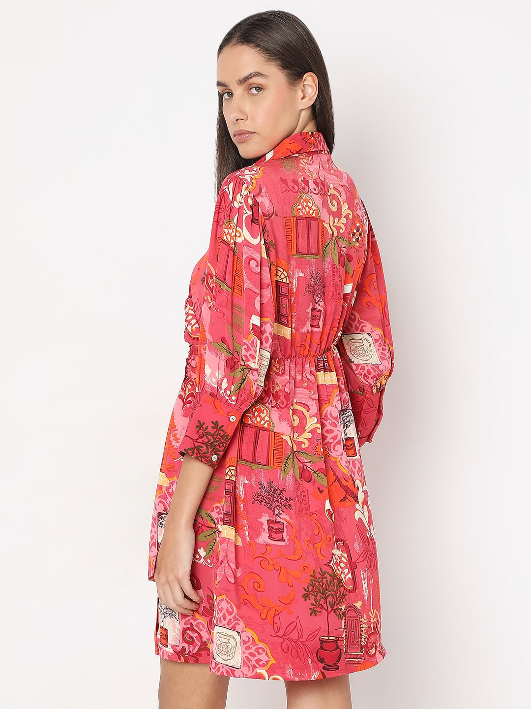 Red Wrap Printed Dress