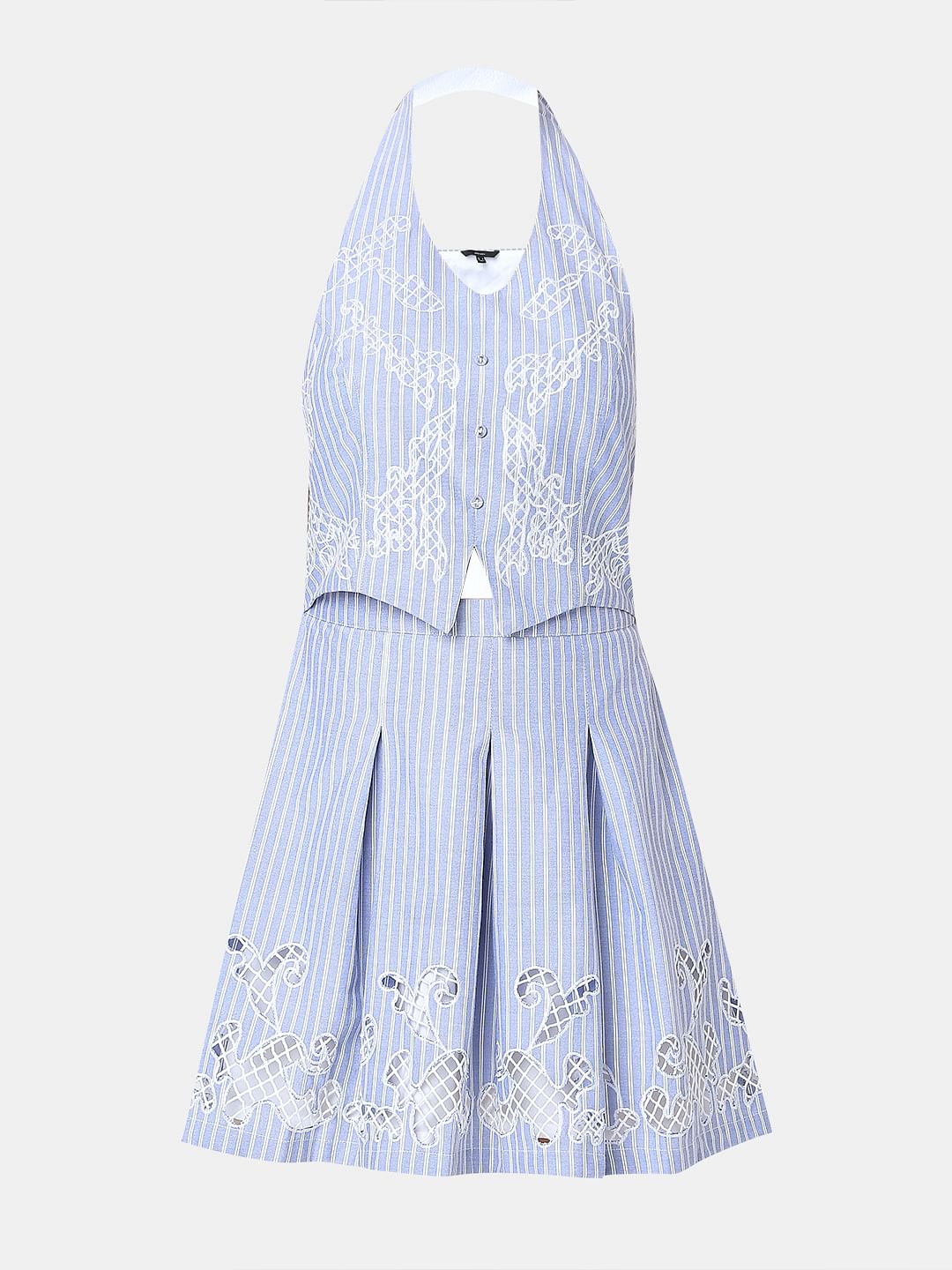 Blue Stripes Embroidered Mini Dress
