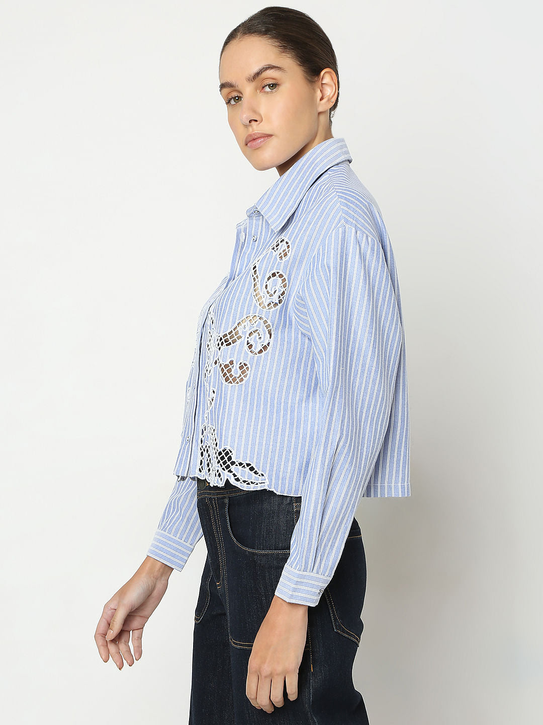 Blue Lace Striped Shirt