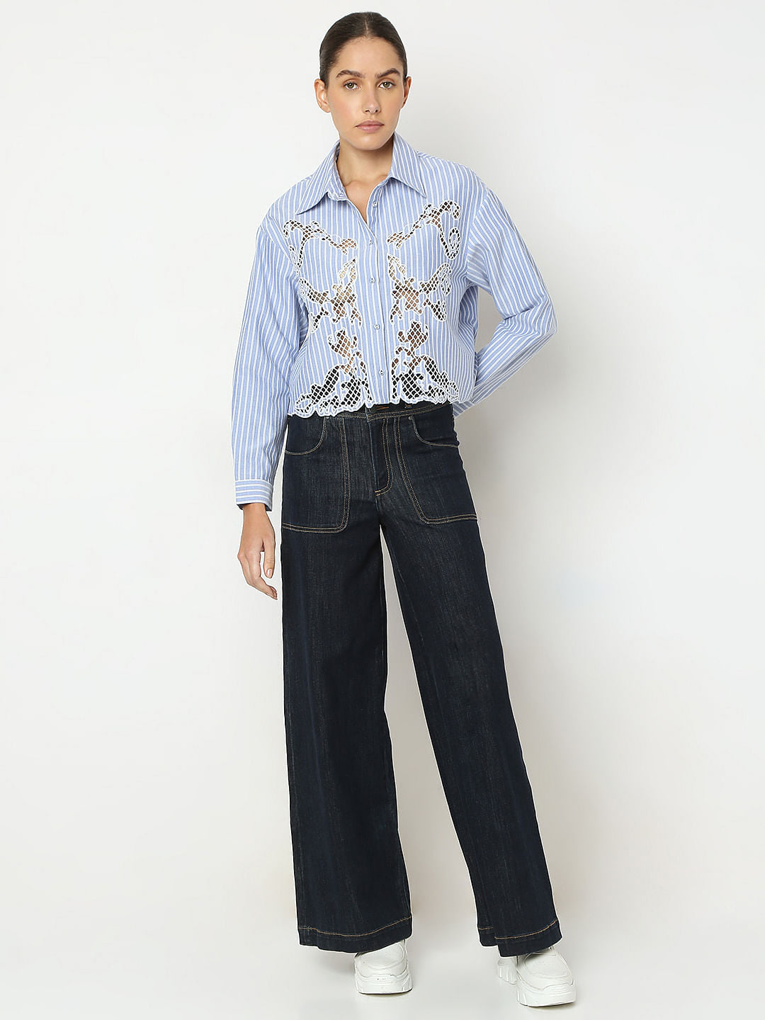 Blue Lace Striped Shirt