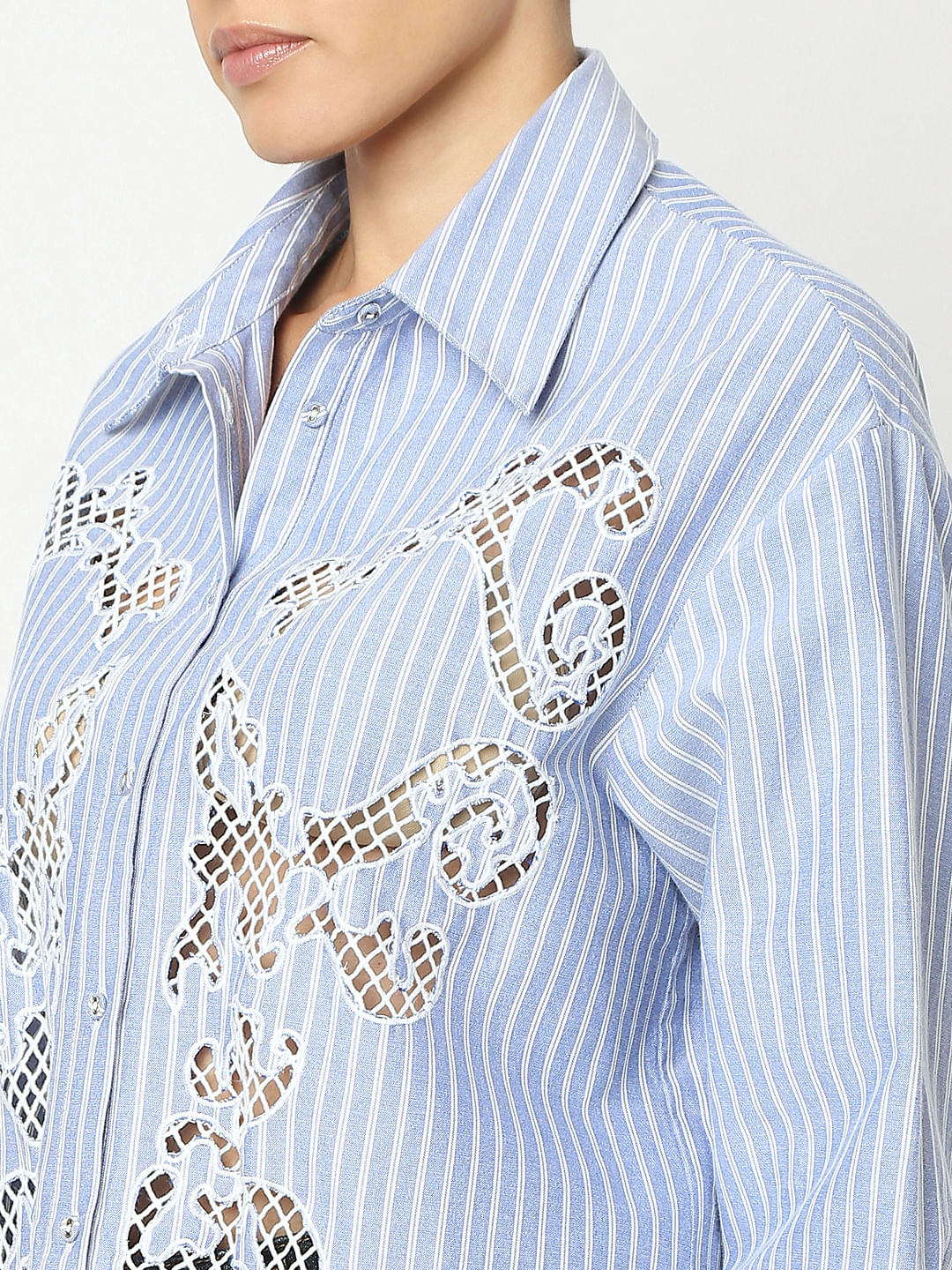 Blue Lace Striped Shirt