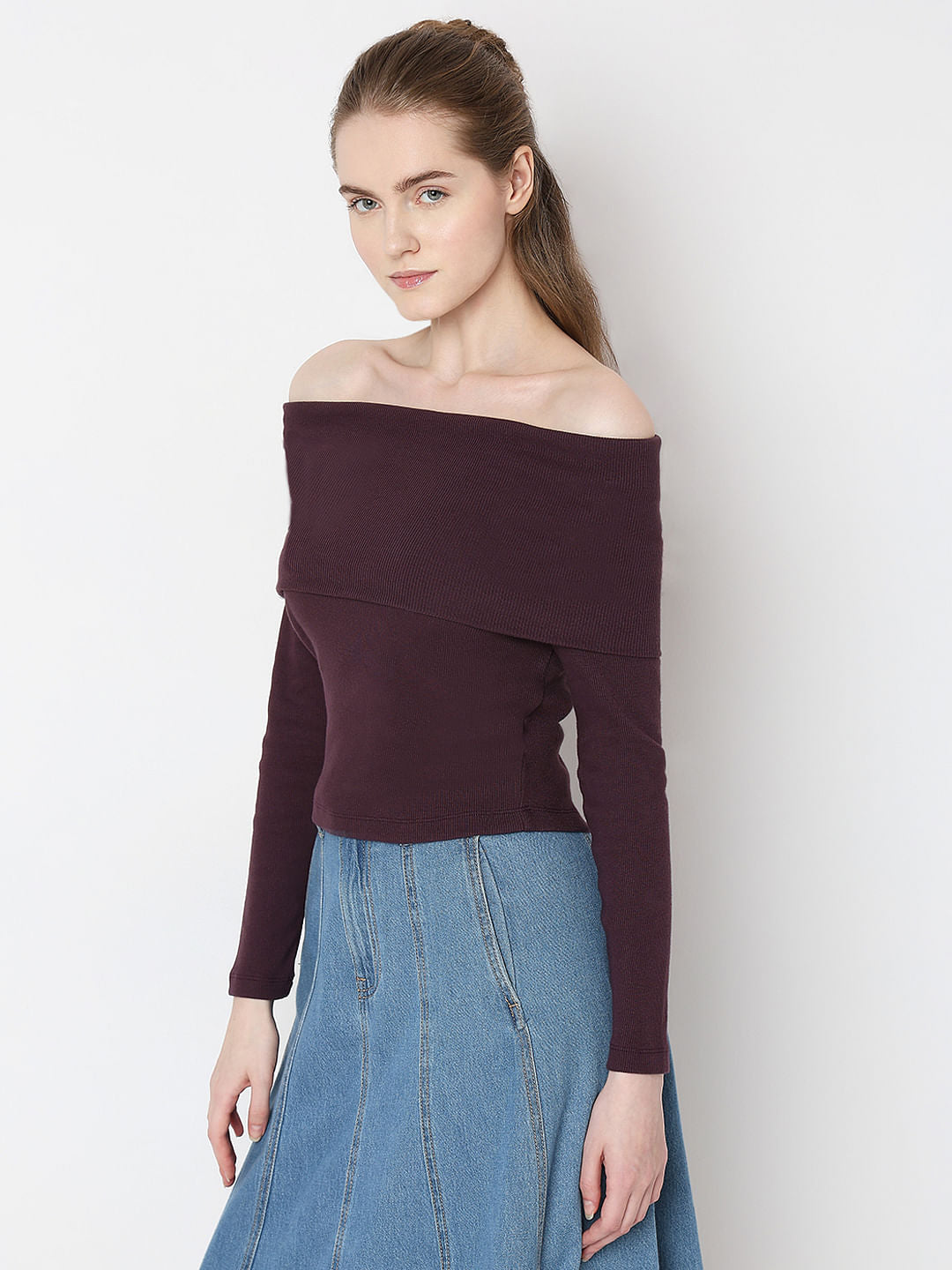 トップス Museum of Daily : MOD Layered Tops size2 Burgundy Off-Shoulder Top