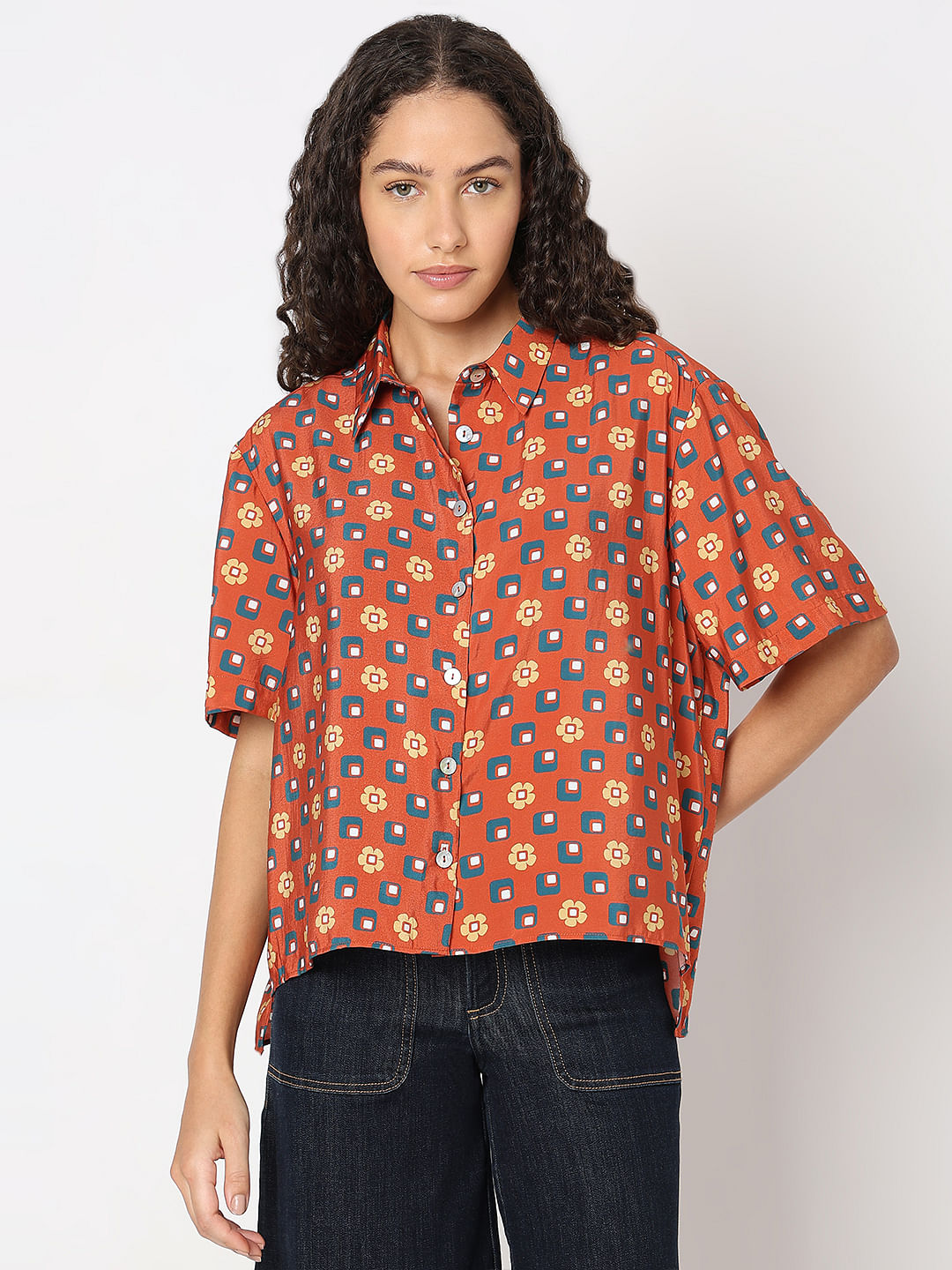 Warm Orange Printed Shirt