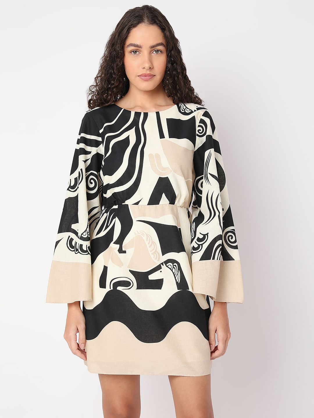 Beige Geo Printed Dress