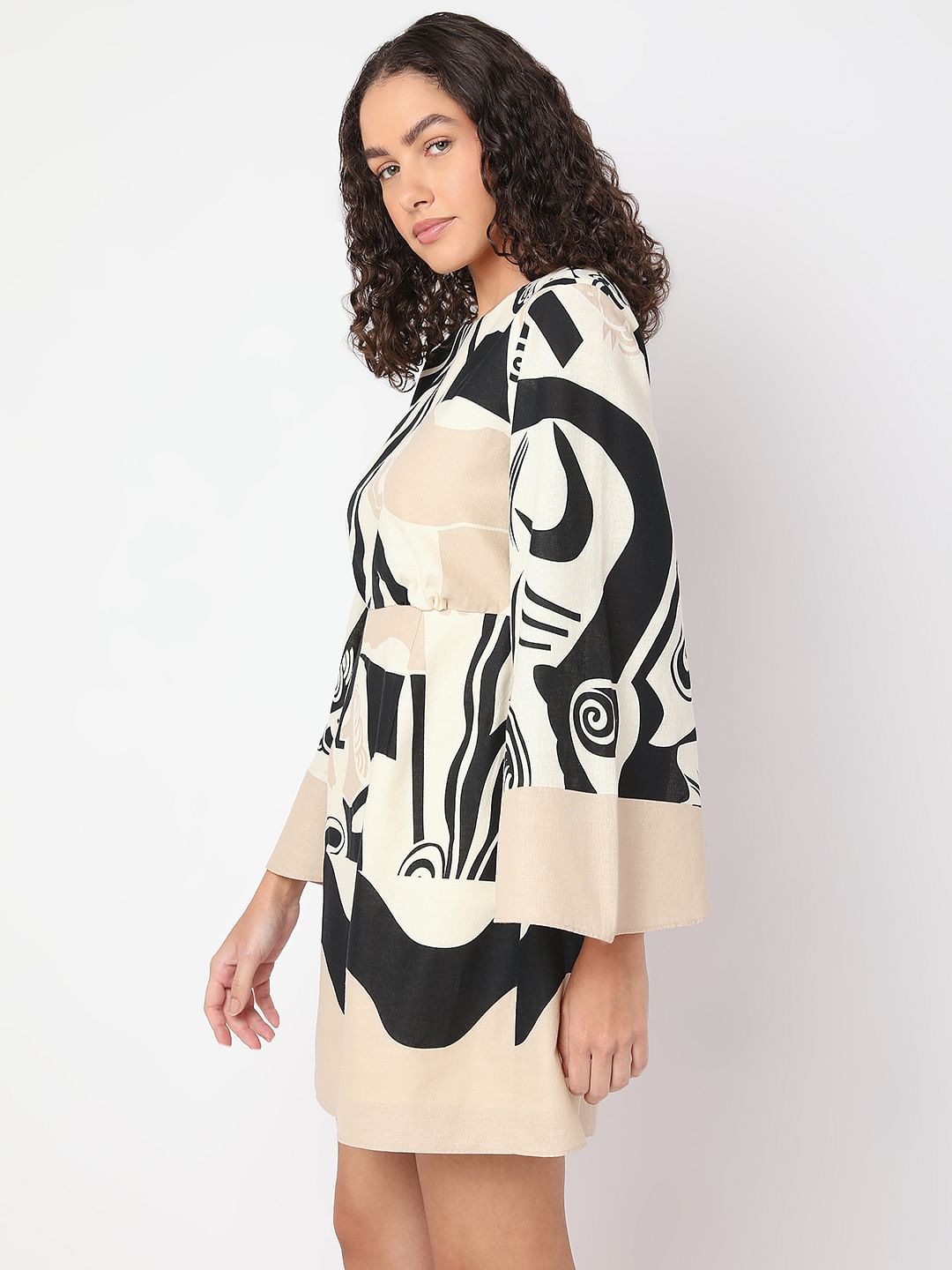 Beige Geo Printed Dress