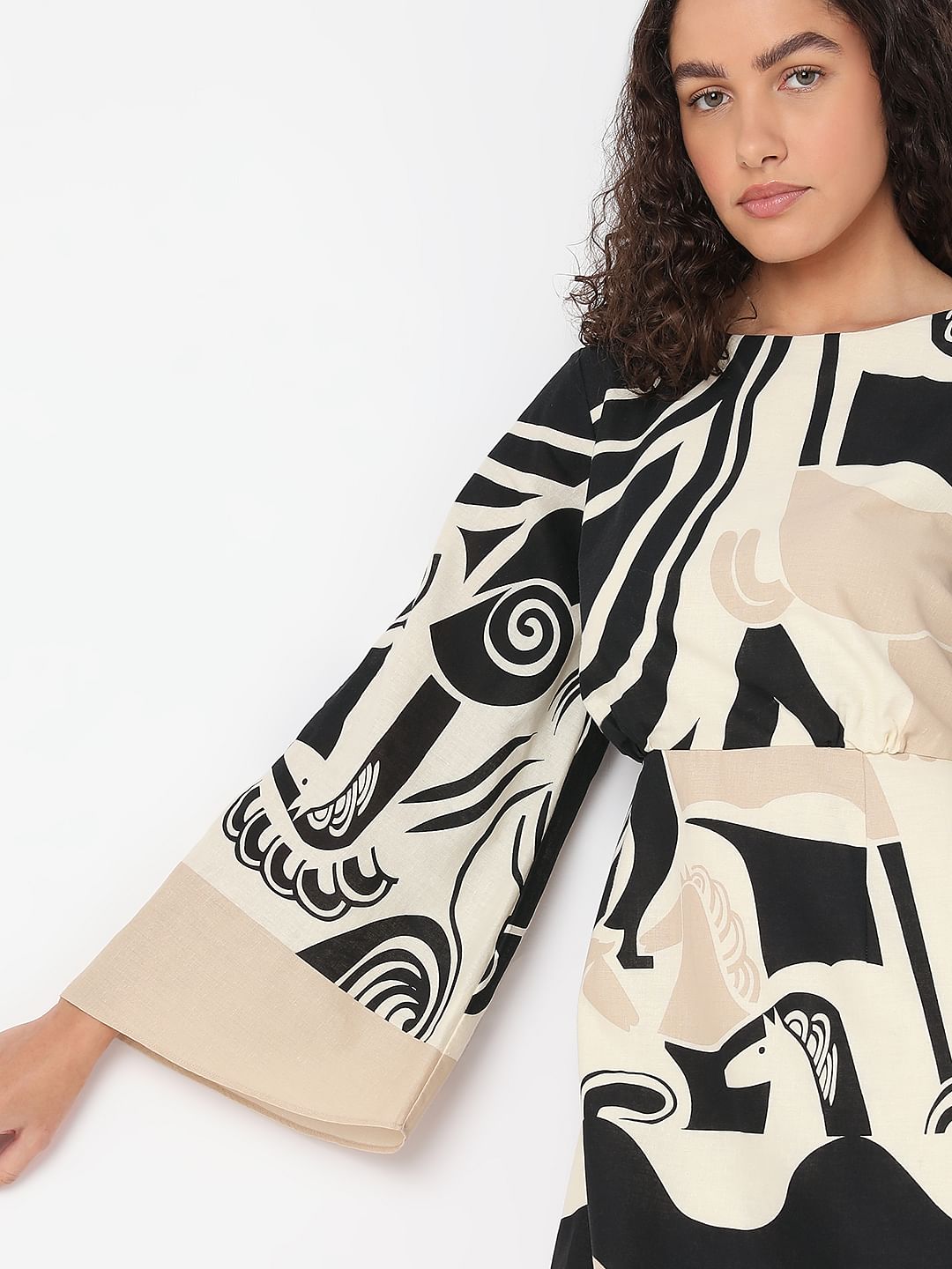 Beige Geo Printed Dress