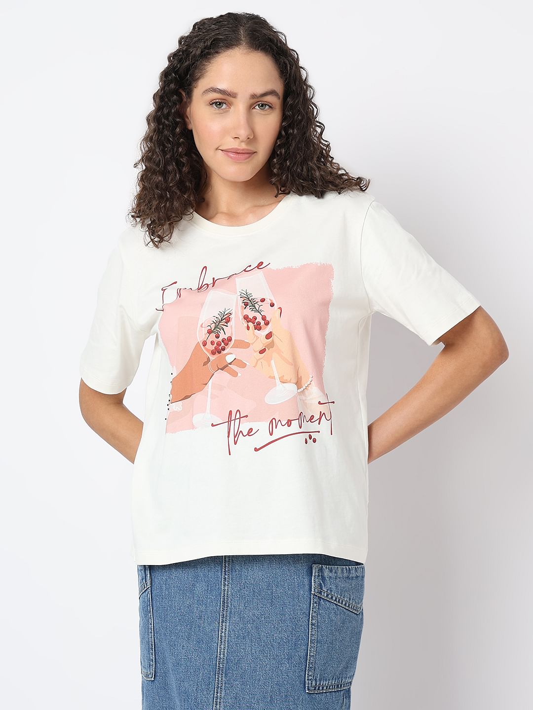 White Graphic Quote Print T-Shirt