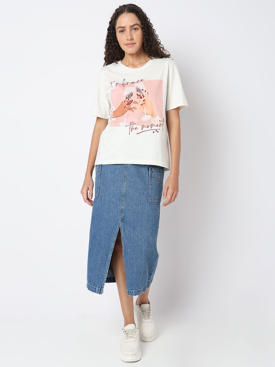 White Graphic Quote Print T-Shirt