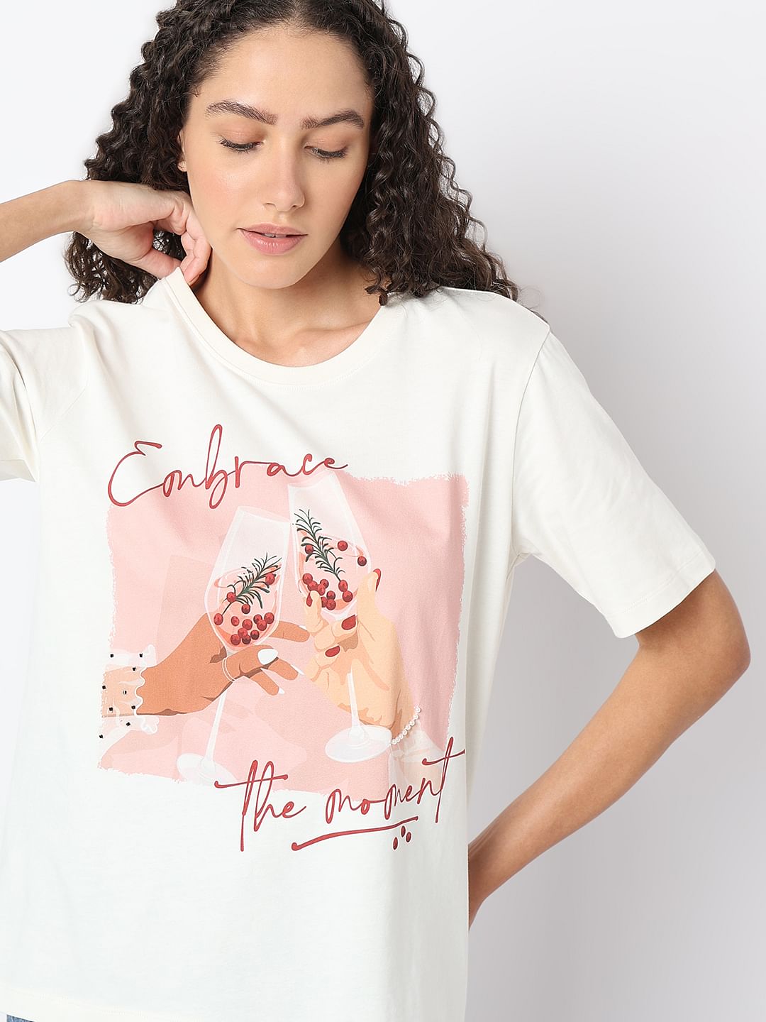 White Graphic Quote Print T-Shirt