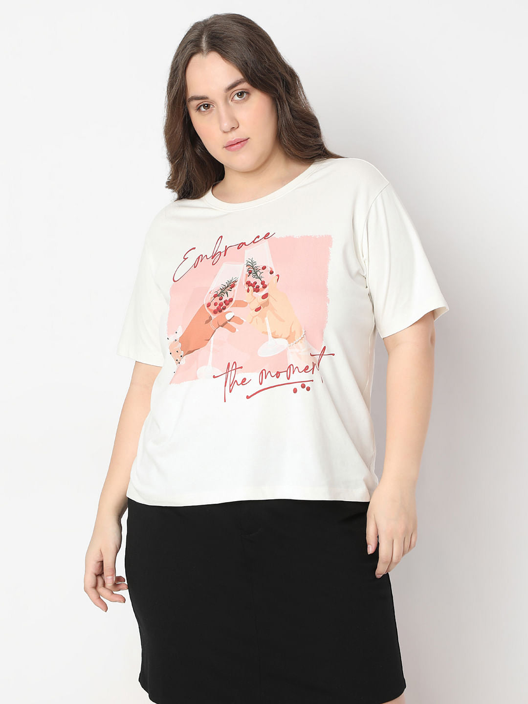 Curve White Graphic Quote Print T-Shirt