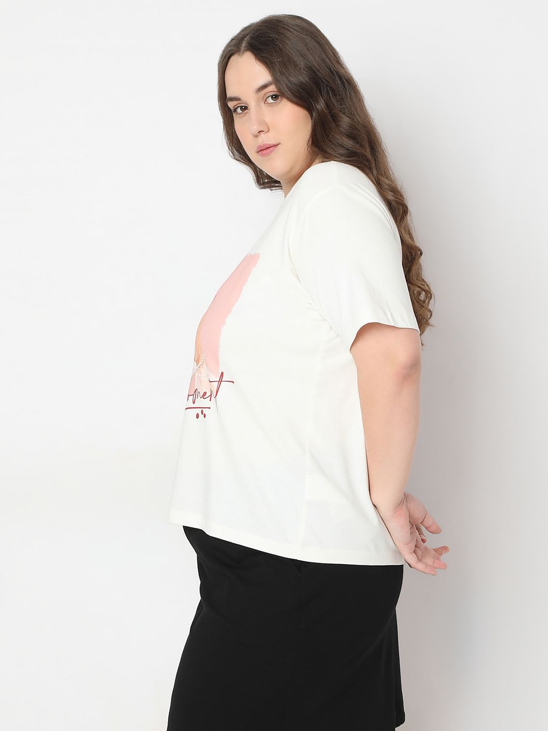 Curve White Graphic Quote Print T-Shirt